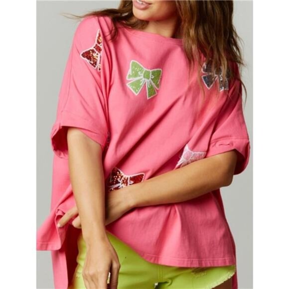 Sequin Bow Round Neck T-Shirt - Picture 5 of 9